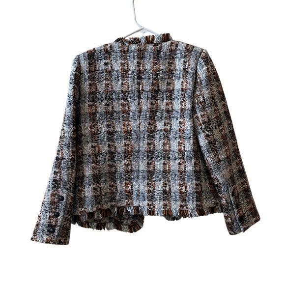 L’AGENCE Angelina Fringe Tweed Blazer Blue/Orange Multi Sz 6 - Picture 4 of 10